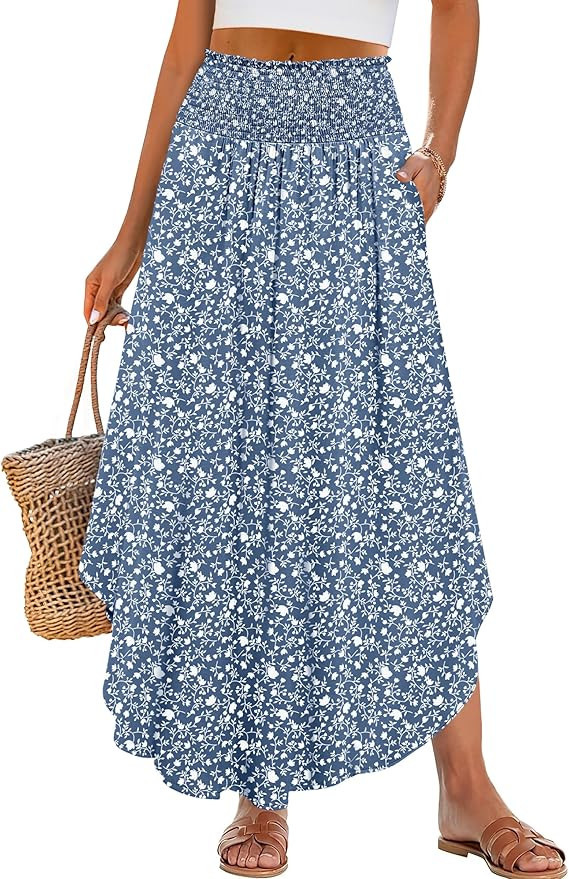 ANRABESS Women's Maxi Skirts Summer Boho Floral High Waisted Flowy Swing Pleated Beach Long Skirt... | Amazon (US)