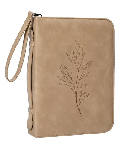 Bible Cover Case for Women with Detachable Wristlet Strap, PU Leather Bible Cover for Girl, Minimalist and Floral Design, Debossed Bible Case | Amazon (US)