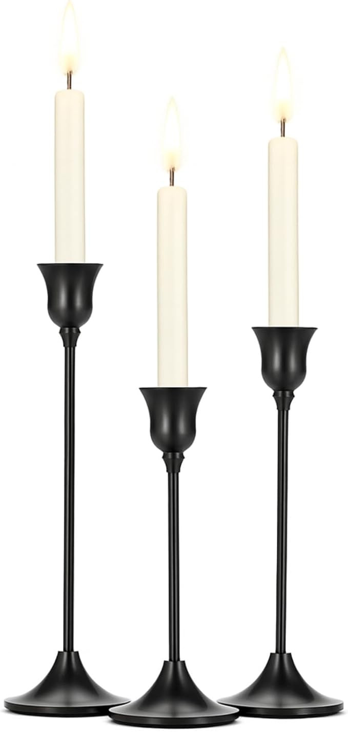 Tifanso Black Candle Stick Holder - 3PCS Taper Pillar Tall Candlestick Holders, Metal Vintage Dec... | Amazon (US)
