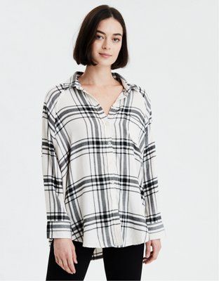 AE Oversized Plaid Button Up Shirt | American Eagle Outfitters (US & CA)