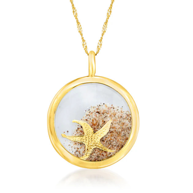 Ross-Simons 14kt Yellow Gold Starfish and Sand Crystal Pendant Necklace | Shop Simon