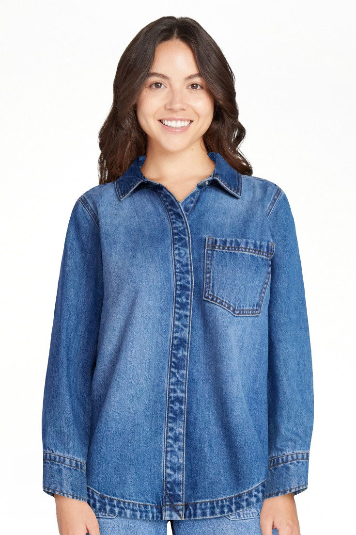 Free Assembly Women's Button Up Denim Shirt with Long Sleeves, Sizes XS-XXL | Walmart (US)