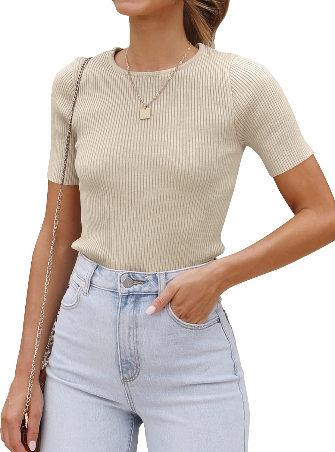 ZESICA Women's Short Sleeve Sweater Tops 2026 Summer Crewneck Basic T Shirt | Amazon (US)