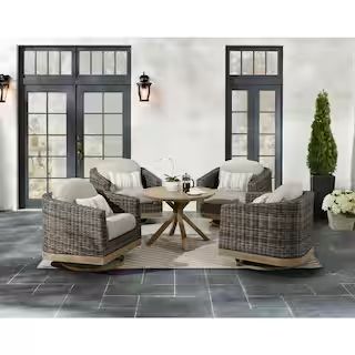 Avondale 5-Piece Wicker Patio Conversation Deep Seating Set with Decorative Band | The Home Depot