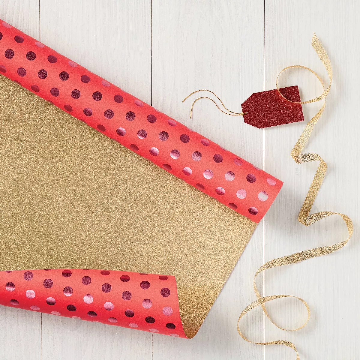 20 sq ft Reversible Glitter/Polka Dot Christmas Gift Wrap Pink - Wondershop™ | Target
