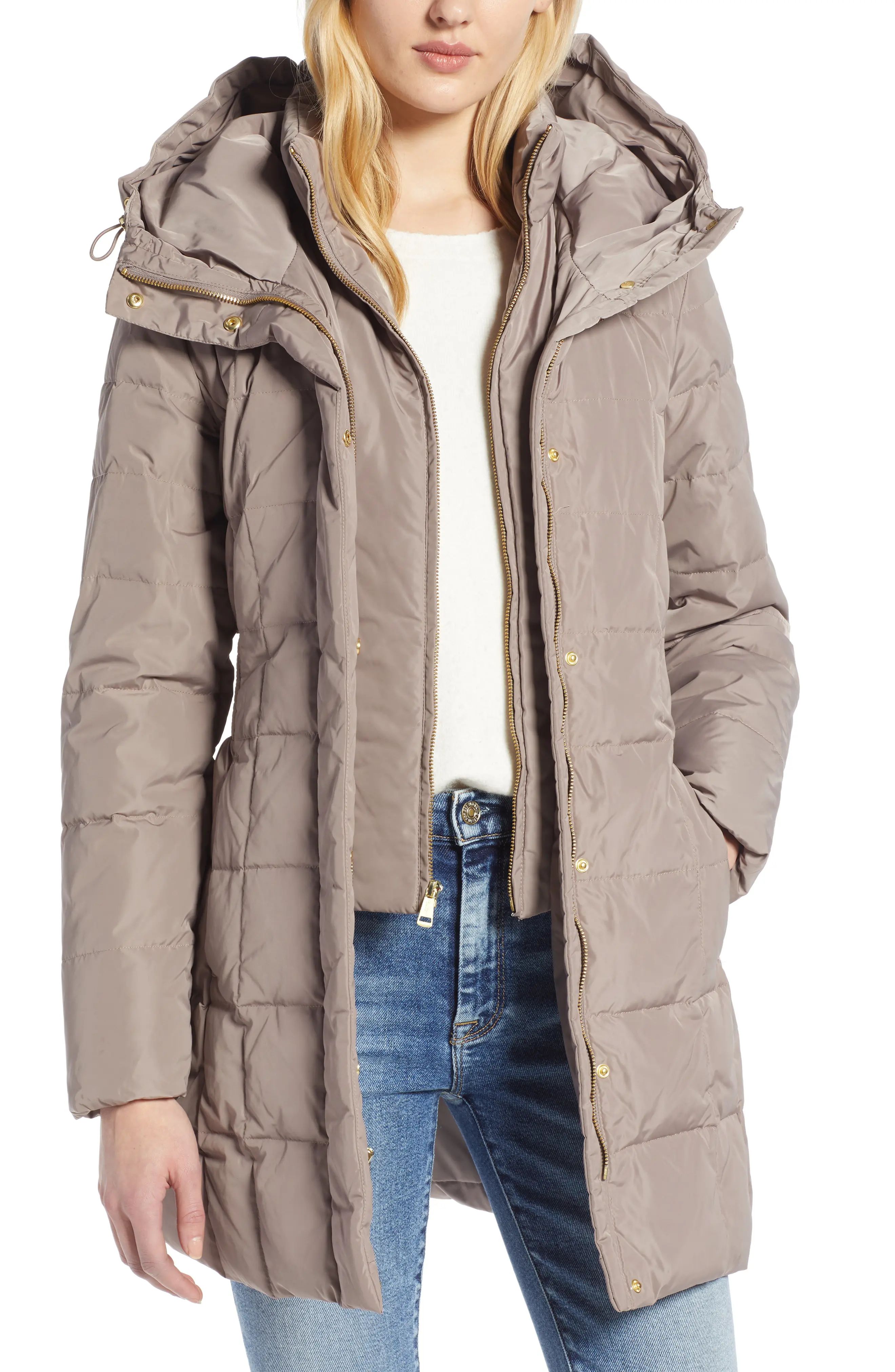 Cole Haan Signature Cole Haan Hooded Down & Feather Jacket in Cashew at Nordstrom, Size X-Small | Nordstrom