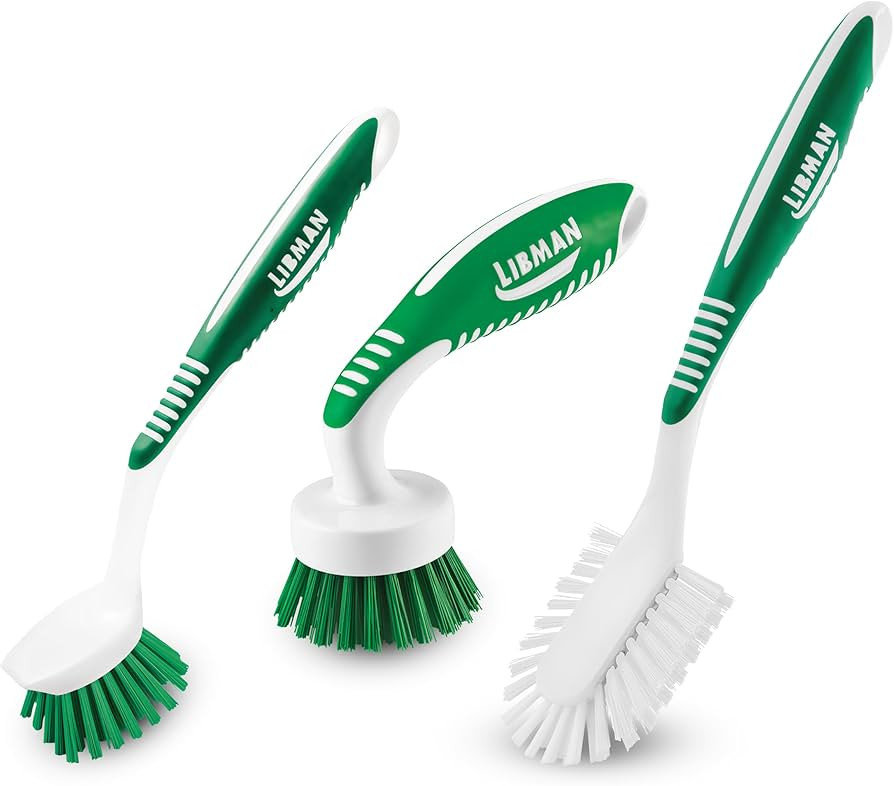 Libman Green & White Cleaning Brush Kit, 3-Piece Set, All-Purpose Brushes for Kitchen, Basins, Si... | Amazon (US)