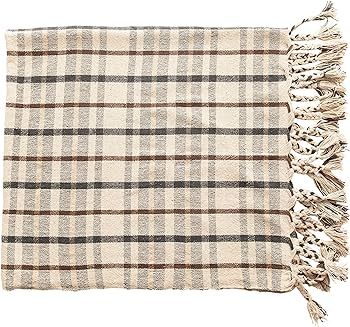 Bloomingville Woven Recycled Cotton Blend Plaid Tassels, Charcoal Color & Brown Throw, Charcoal &... | Amazon (US)