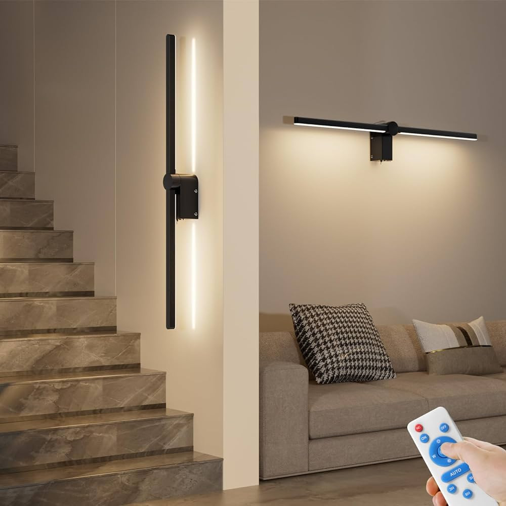 Battery Operated Black Wall Sconces Set of Two, 360°Rotate Wireless Rechargeable Battery Powered... | Amazon (US)