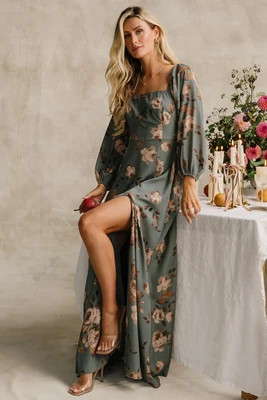 Cordelia Off Shoulder Maxi Dress | Dark Teal Floral | Baltic Born