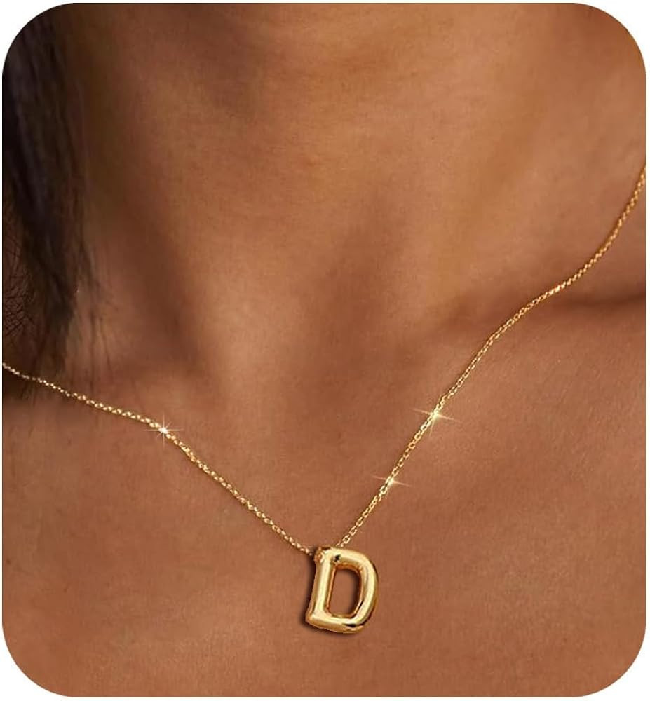 Bubble Letter Necklace Gold Initial Necklaces for Women Trendy Chunky Charm Pendant Necklaces Gol... | Amazon (US)