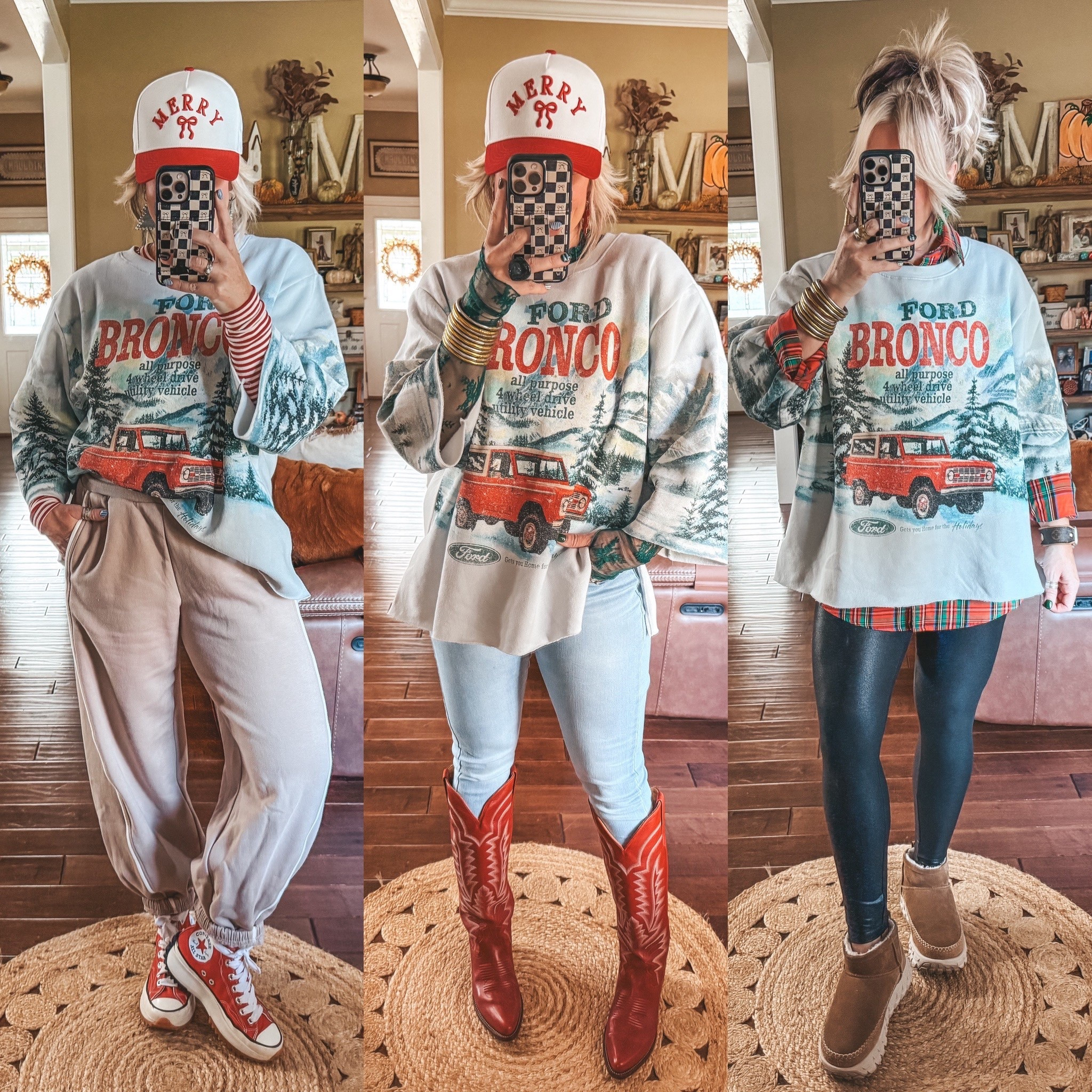 Bronco holiday sweatshirt ♥️❄️
Sweatshirt - XL
Striped top - M
Joggers - M
Mesh top - M
Skinny jeans - sized up
Plaid button up - L
Faux leather leggings - M


#LTKStyleTip #LTKHoliday #LTKOver40