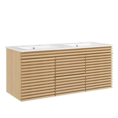 Modway Render 48" MDF and Particleboard Wall-Mount Bathroom Vanity in Oak/White | Amazon (US)