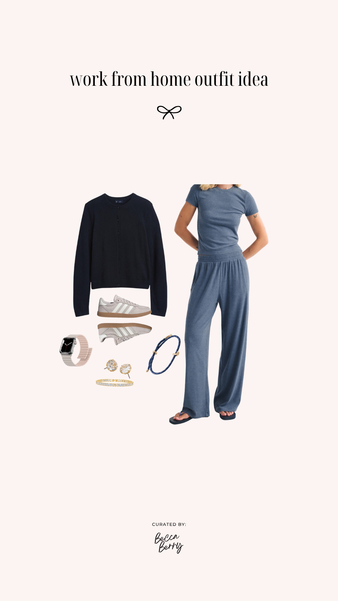 This monochromatic midsize WFH outfit starts with the Abercrombie & Fitch Modal-Blend Lounge Rib Baby Tee + Lounge Ribbed Wide Leg Sweatpants in Cool Navy. I'm layering the Old Navy SoSoft Cropped Crew-Neck Cardigan in In the Navy over the top for a little extra warmth and structure.

It's basically my ideal Friday formula: matching ribbed separates that feel like loungewear but still make me feel like I actually got dressed for work.
Add simple Kate Spade studs, a tennis bracelet, Apple Watch and adidas sneakers and I'm comfortable enough for a full day at my desk but still ready for whatever comes after 5.

Save this one for the next Friday when you want to wear sweats but still feel put together. 

 #LTKootd #LTKMidsize #LTKWorkwear