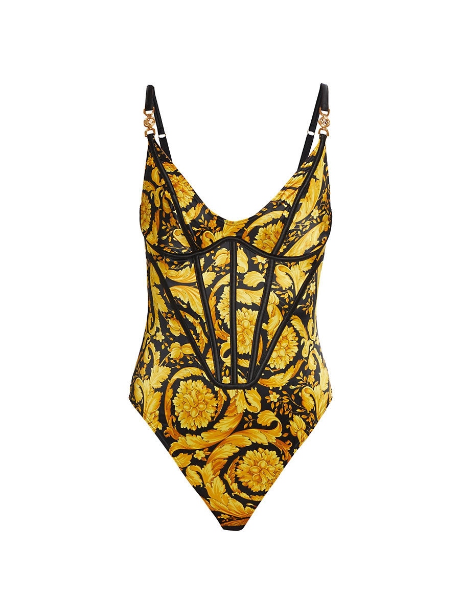 Women's 92' Barocco Print Bodysuit - Black Gold - Size Medium | Saks Fifth Avenue