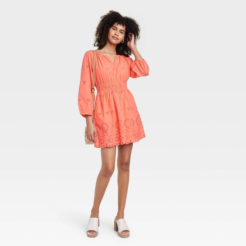 Women's Puff 3/4 Sleeve Eyelet Dress - Universal Thread™ | Target