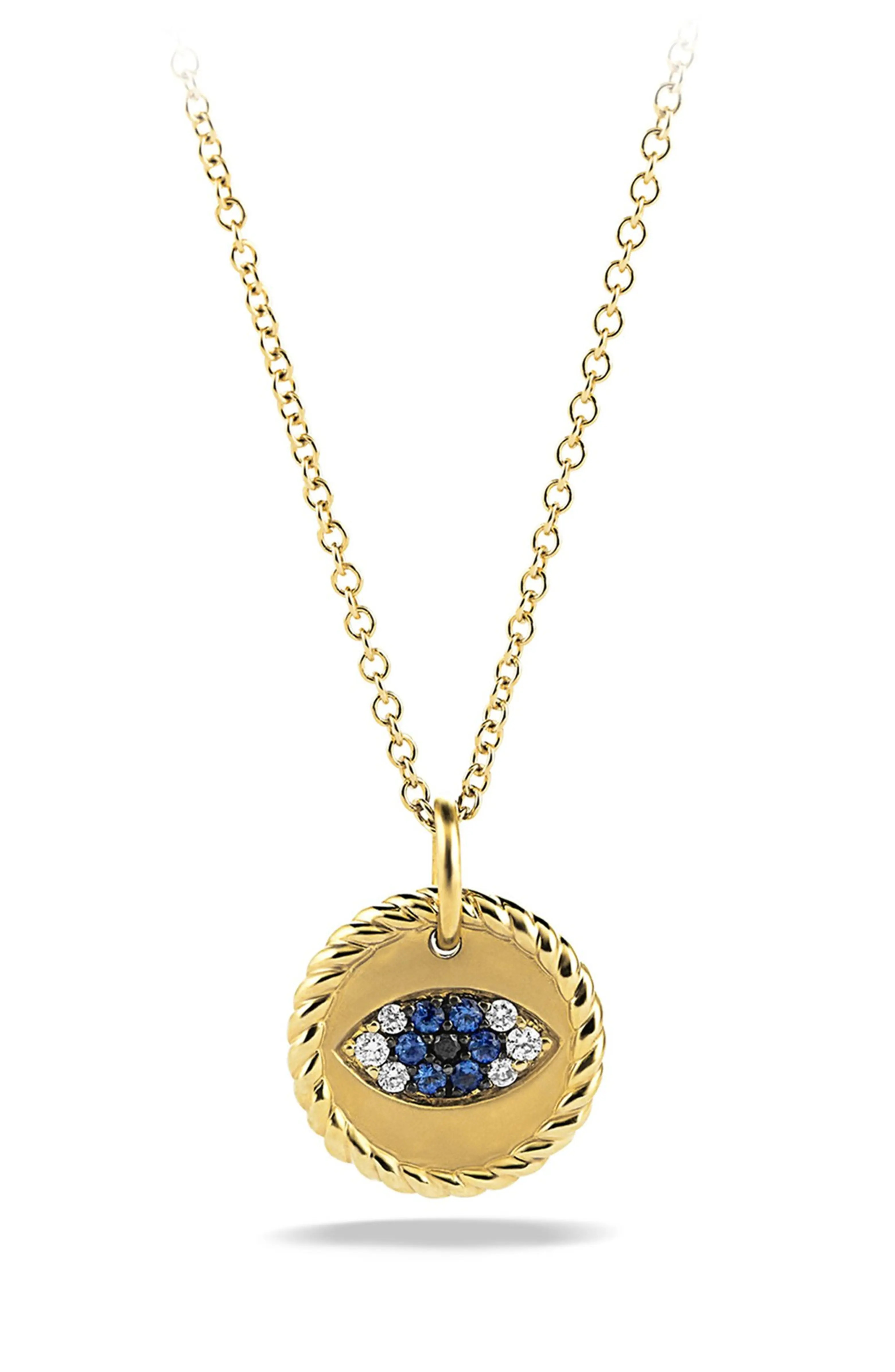 'Cable Collectibles' Evil Eye Charm Necklace with Blue Sapphire, Black Diamonds and Diamonds in G... | Nordstrom