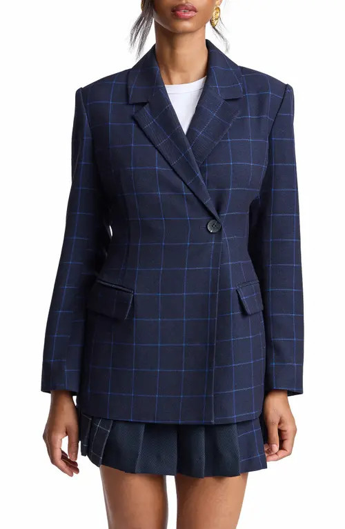 Avec Les Filles Hourglass Windowpane Blazer in Navy Windowpane at Nordstrom, Size X-Small | Nordstrom
