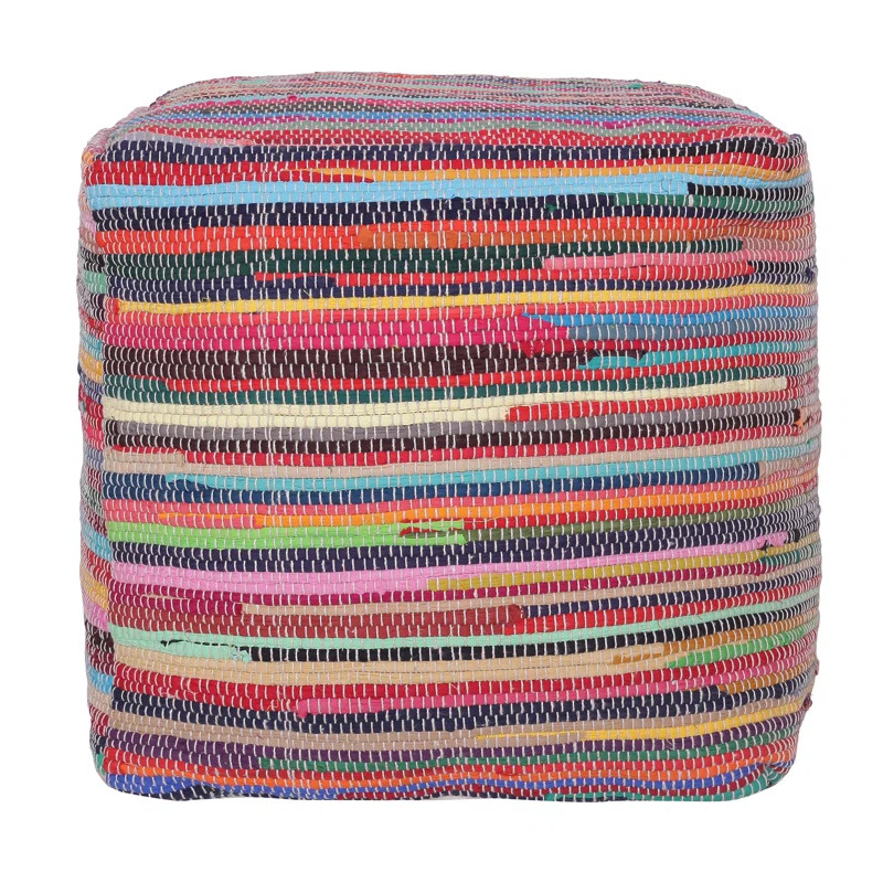 Andros Multicolor Striped Square Upholstered Ottoman Pouf | Wayfair North America