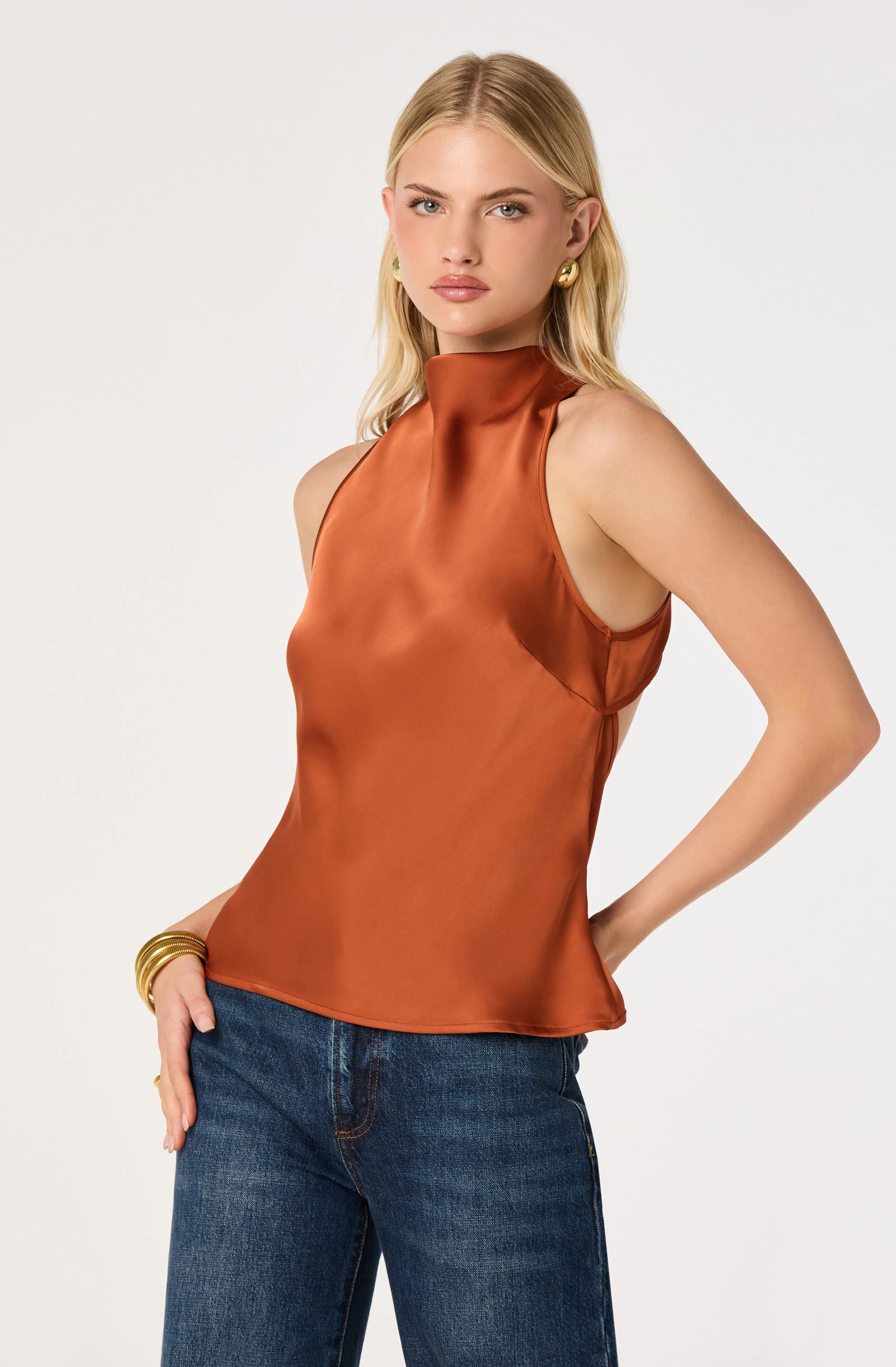 ASTR the Label | Shyann Cowl-Neck Halter Top in Rust |  Size L | ASTR The Label (US)