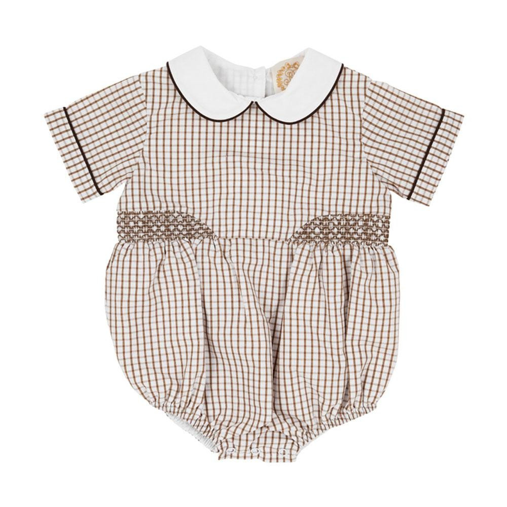 Brently Bubble - Chelsea Chocolate Windowpane with Worth Avenue White & Smocking | The Beaufort Bonnet Company