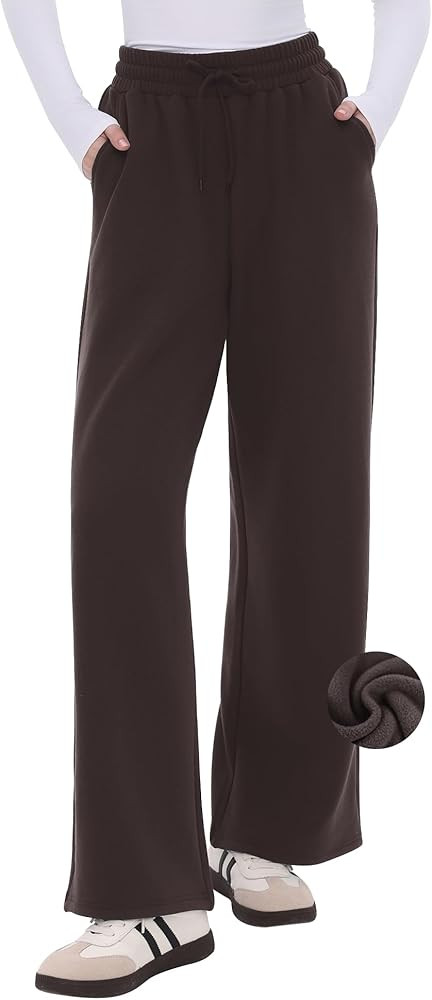 CAMPSNAIL Womens Fleece Lined Sweatpants Wide Leg Winter Warm Thermal Straight Leg Baggy Lounge S... | Amazon (US)