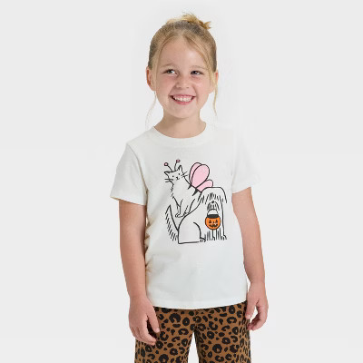 Toddler Girls' Short Sleeve Halloween Graphic T-Shirt - Cat & Jack™ Cream | Target