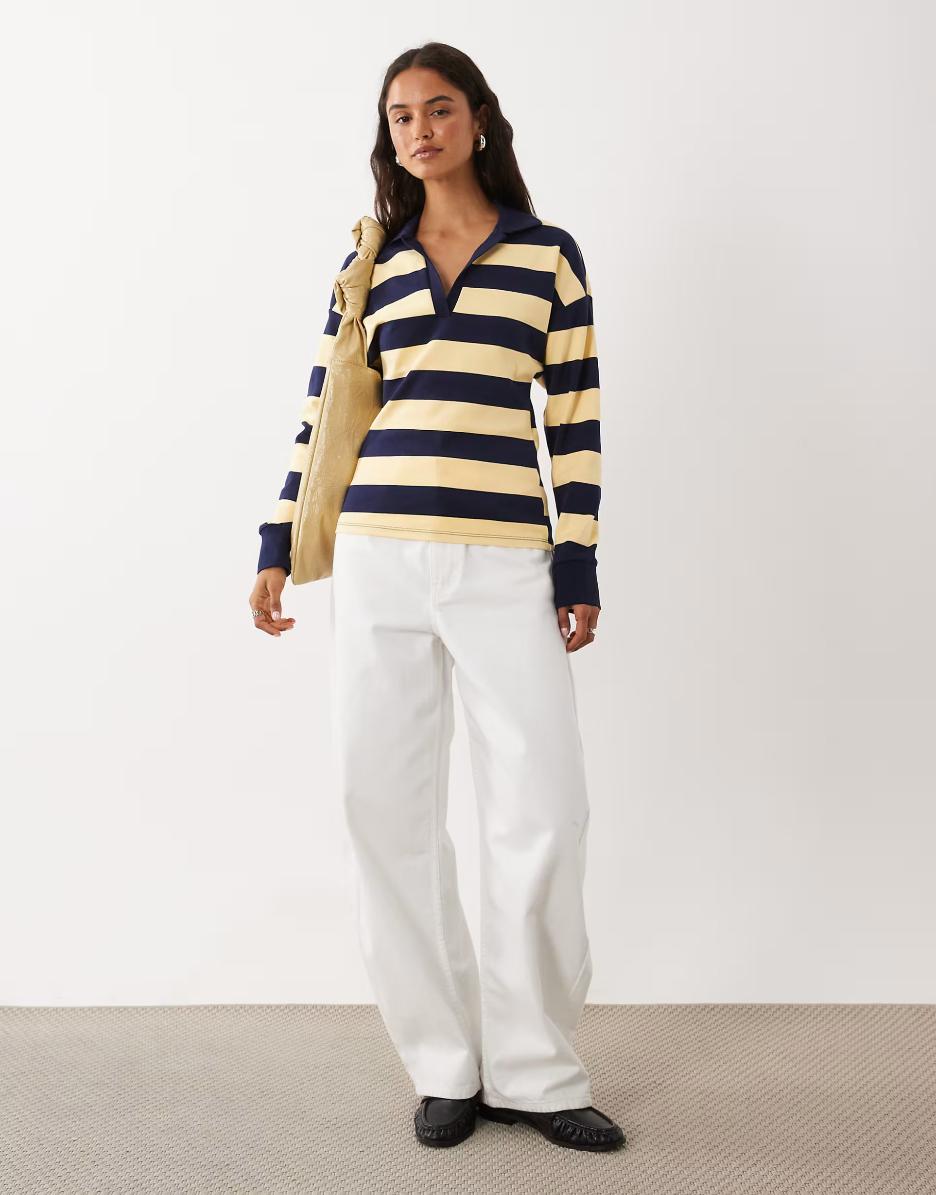 Mango long sleeve polo top in yellow & blue stripe | ASOS (Global)