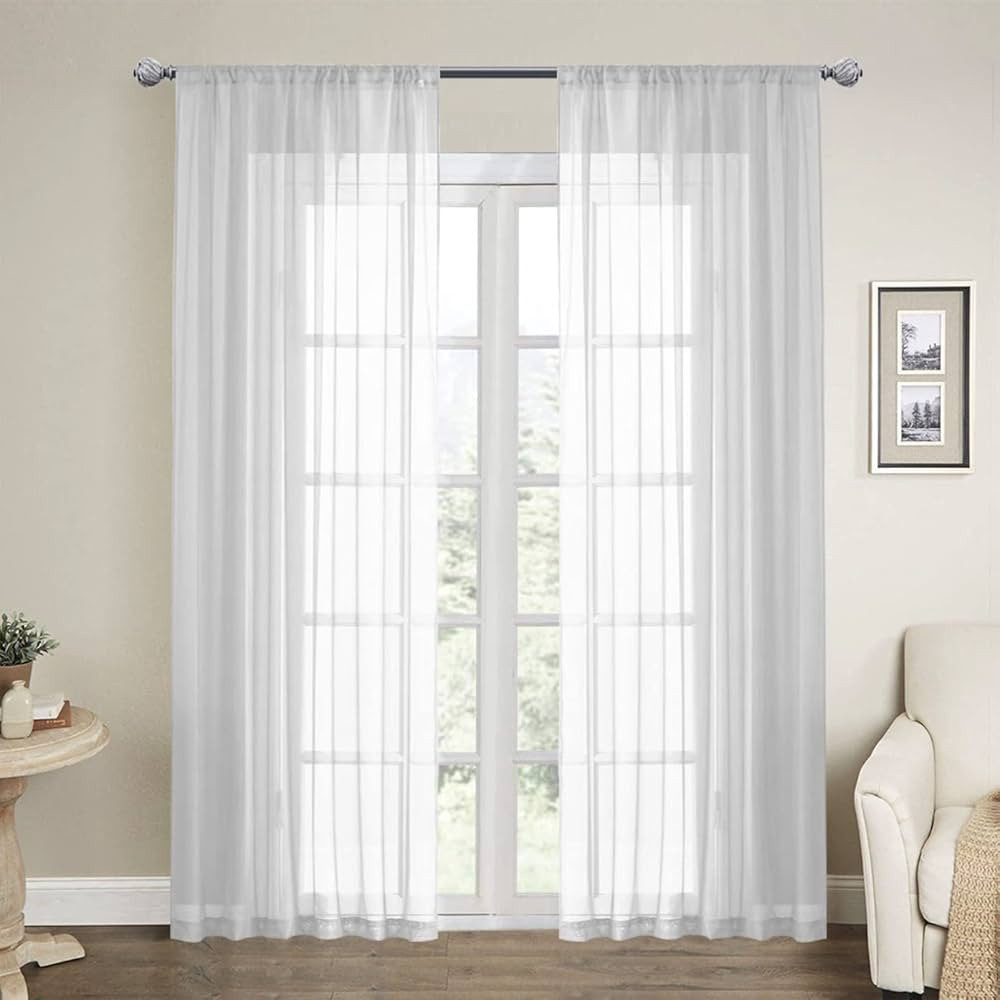 LOYOLADY White Sheer Curtains 102 inches Long 2 Panels Set Bedroom Sheer Curtains Sheer Curtain f... | Amazon (US)
