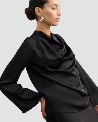 F&F Satin Cowl Neck Long Sleeved Blouse in Black | Tesco F&F