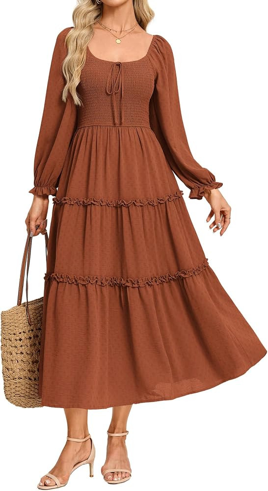 GRACE KARIN Womens Boho Fall Long Sleeve Floral Maxi Dress | Amazon (US)