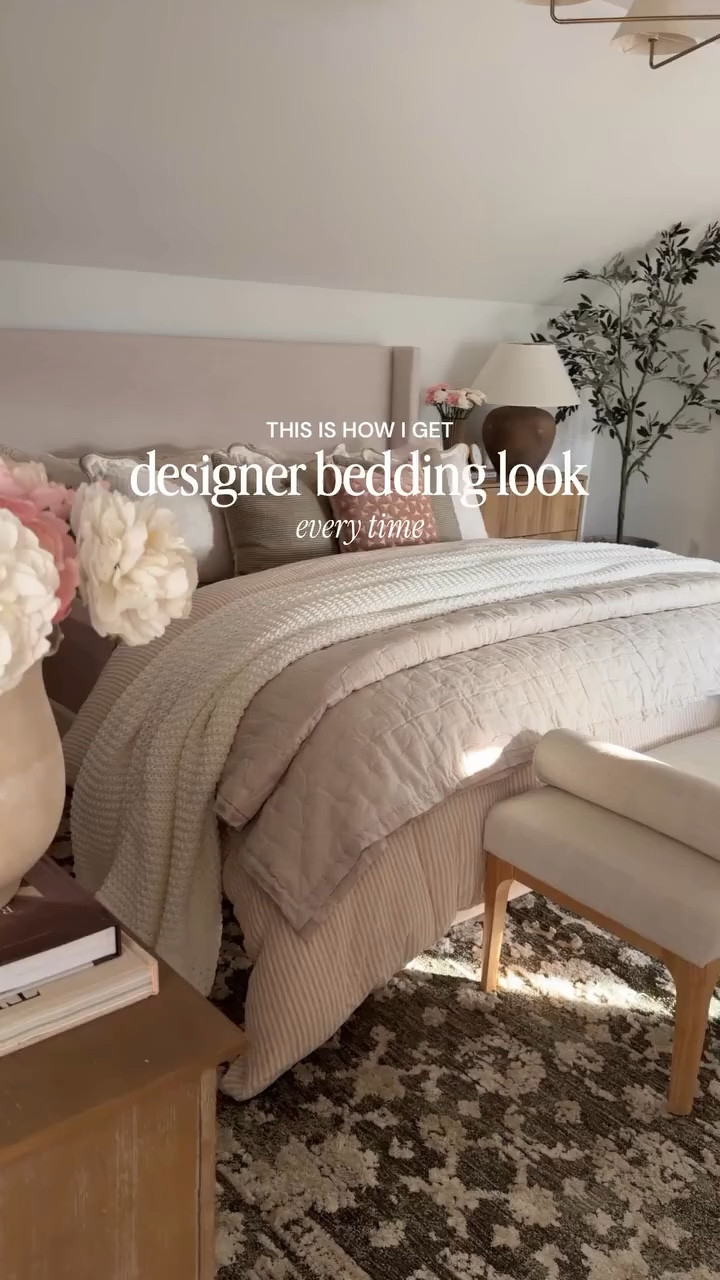 This is how I get that full, layered, designer feel every time.

And yes… my #1 best seller ivory canvas is finally back in stock & on sale & my target bench it’s currently 30% off!! 😍

#bedroominspo #cozybedroom #neutralhome #designerbedding
