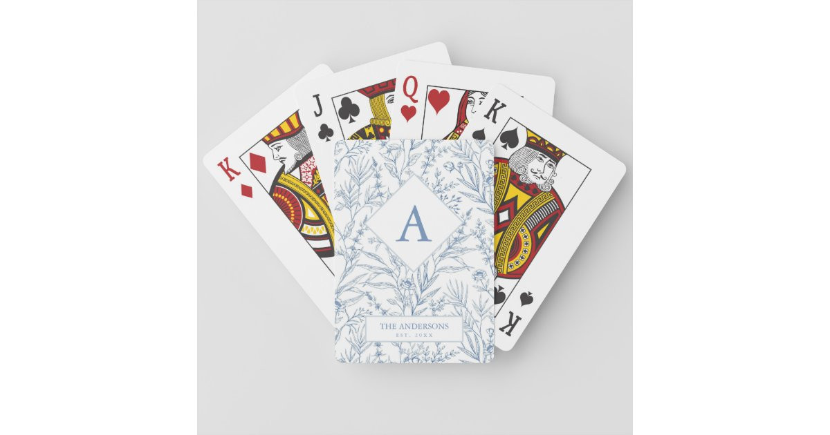 Dainty Blue Wedding Monogram Custom Poker Cards | Zazzle | Zazzle