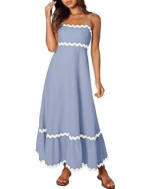 ZESICA Women's 2024 Summer Spaghetti Straps Sleeveless Backless Sundress Flowy Smocked Lace Swing... | Amazon (US)