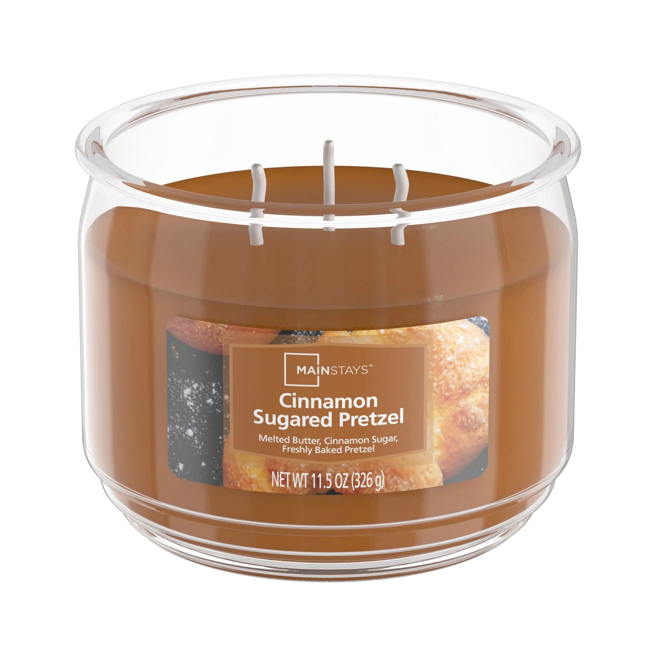 Mainstays Cinnamon Sugared Pretzel Scented 3-Wick Glass Jar Candle, 11.5oz, Gourmand scent family | Walmart (US)