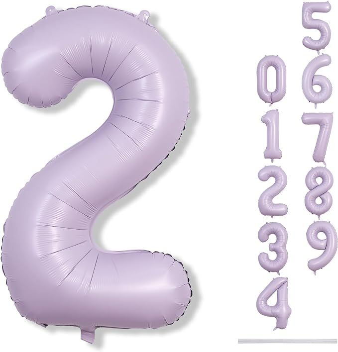 Light Purple 2 Balloons, 40 Inch Giant Lilac Helium Mylar Foil Number 0-9, Pastel Dusty Purple 2n... | Amazon (US)