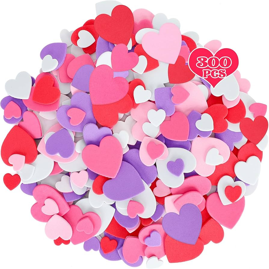 300 PCS Valentines Heart Stickers, Foam Valentines Day Stickers, Matte Valentines Crafts for Kids... | Amazon (US)