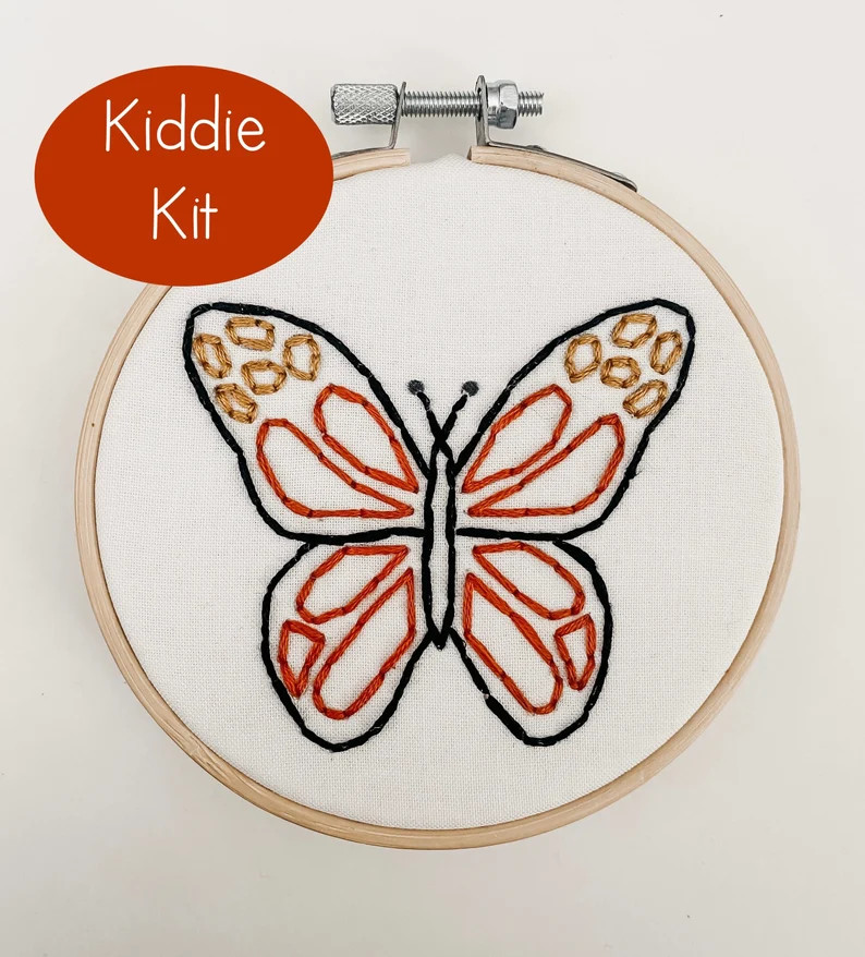 Butterfly Embroidery KIT FOR KIDS with Pre-Printed Fabric and Embroidery Supplies | Etsy (US)