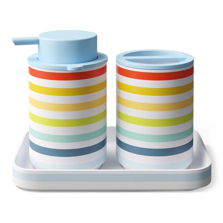 Mainstays Kids Bath Accessory Set, 3 Pieces, Vintage Stripe | Walmart (US)