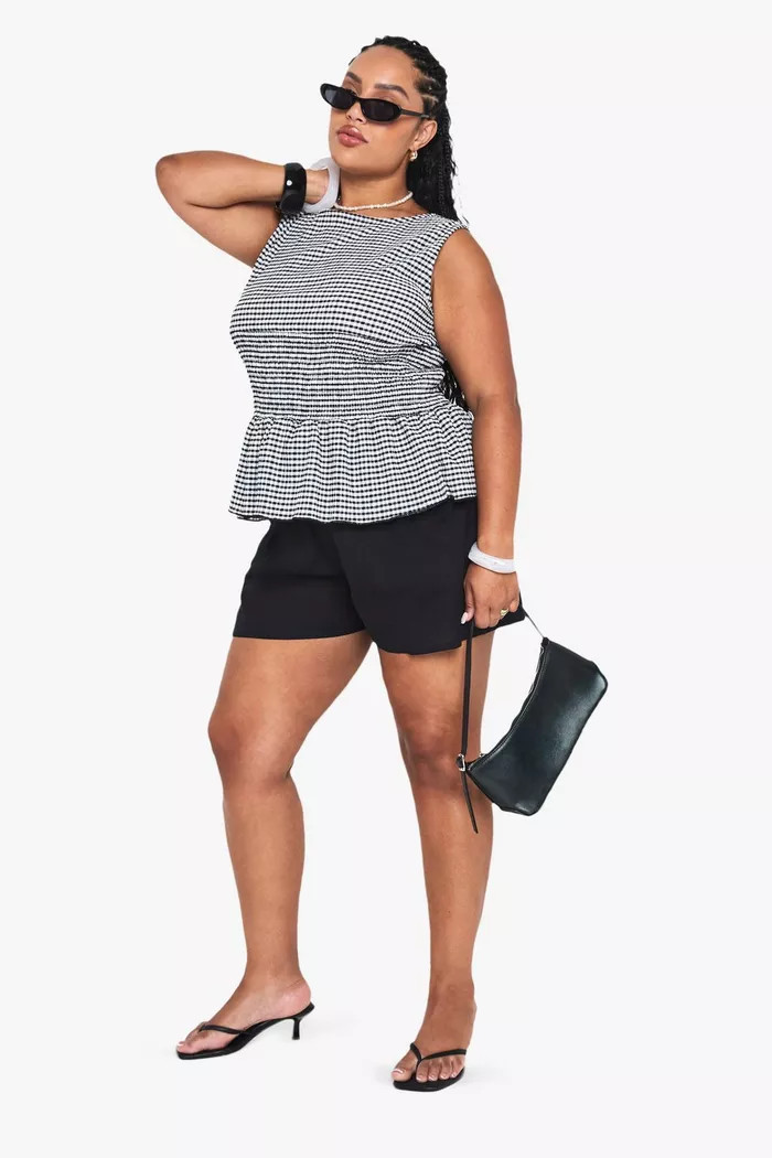 PLUS SHIRRED WAIST GINGHAM TOP | boohoo (US & Canada)