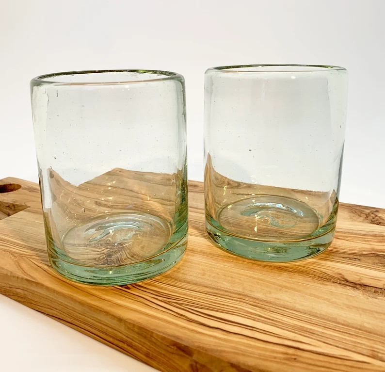 Clear Handblown Recycled Glasses Lowball/Rocks/Cocktail Glass Set Juice/Margarita Hand Blown Eco ... | Etsy (US)