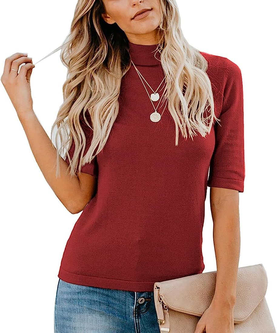 LETSRUNWILD Mock Turtleneck Cute Dressy Tops for Women Casual Fall Business Tshirts Shirts Blouses | Amazon (US)