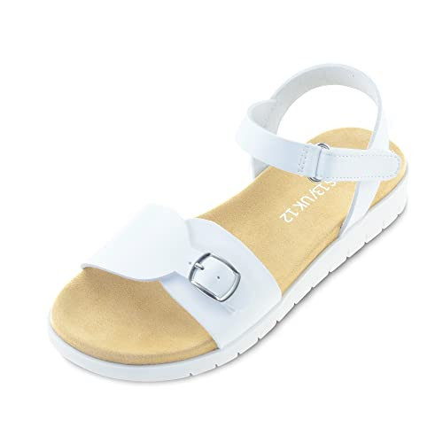 SKABIU Girls Sandals Kids Strap Flat Sandals Open Toe Summer Casual Shoes for Girls White Size 2 | Amazon (US)