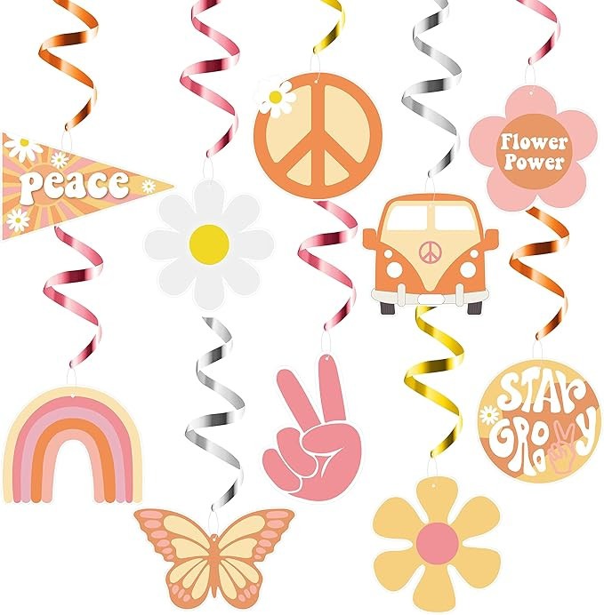 A1diee 30Pcs Groovy Retro Hippie Boho Party Swirls Decor Rainbow Butterfly Daisy Flower Colorful ... | Amazon (US)