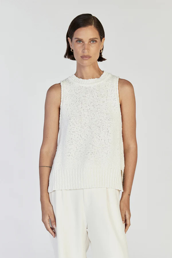 DION OFF WHITE BOUCLE CREW NECK TOP | DISSH