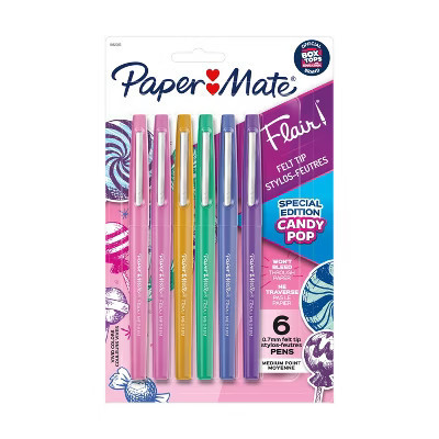 Paper Mate Flair Candy Pop 6pk Felt Pens 0.7mm Medium Tip Multicolored: Papermate Colorful Pens for Journaling & Stationery | Target