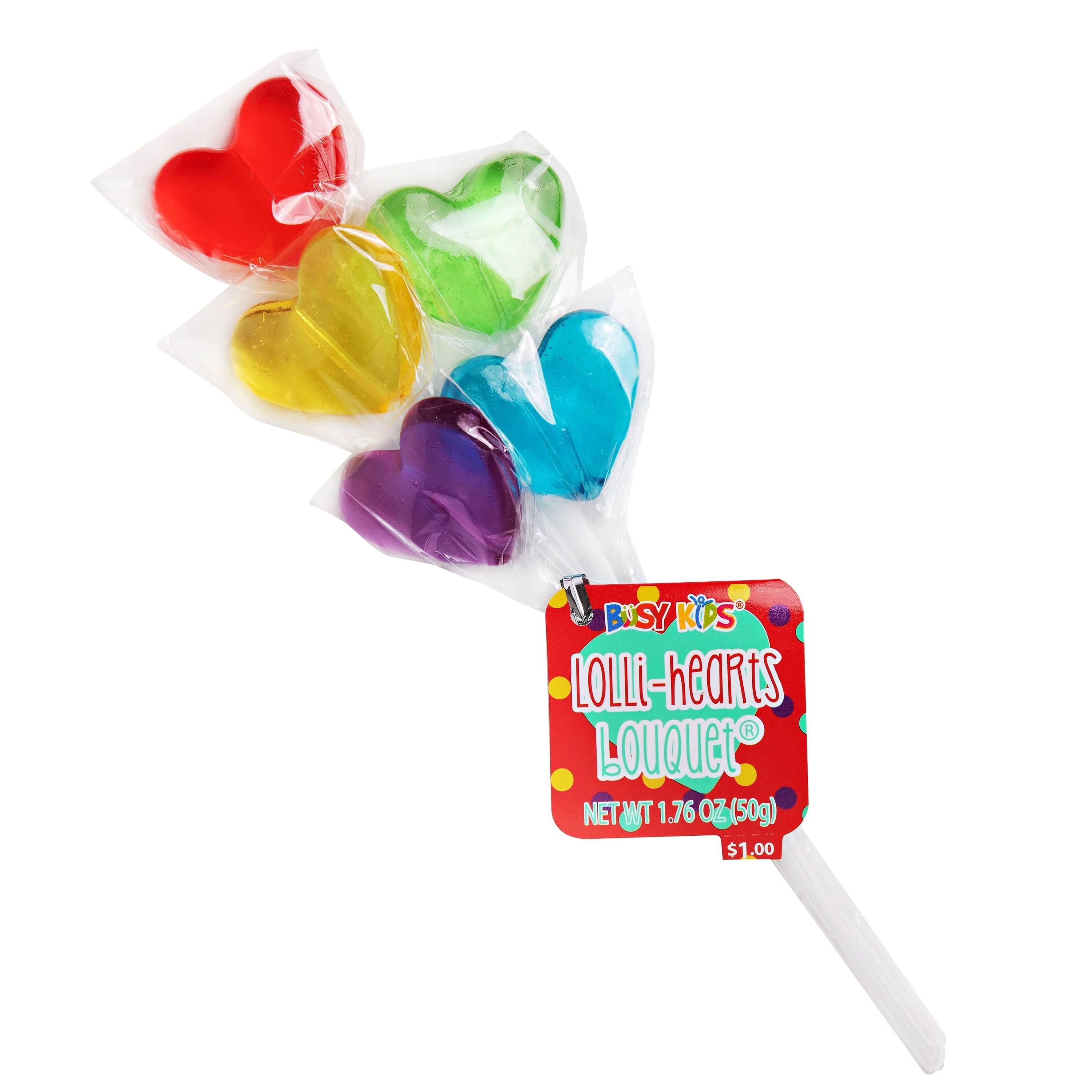 Busy Kids Valentine's Day Translucent Lolliheart Lollipop Bouquet 1.76 oz | Walmart (US)