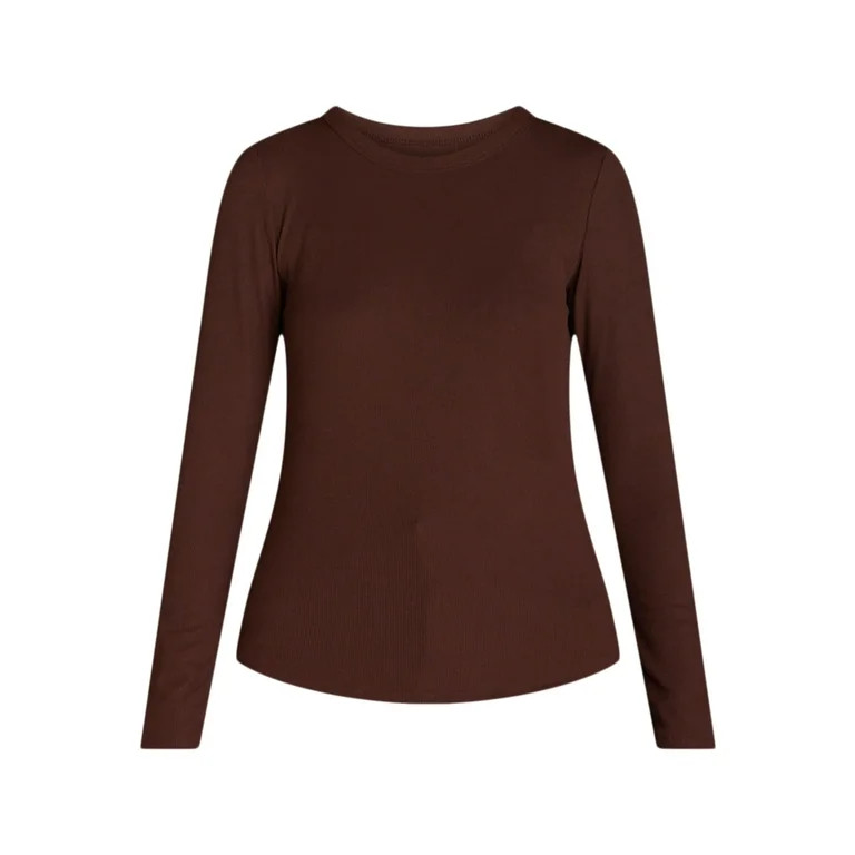 No Boundaries Ribbed Crewneck Tee with Long Sleeves, 1 or 2-Pack, Women's | Walmart (US)