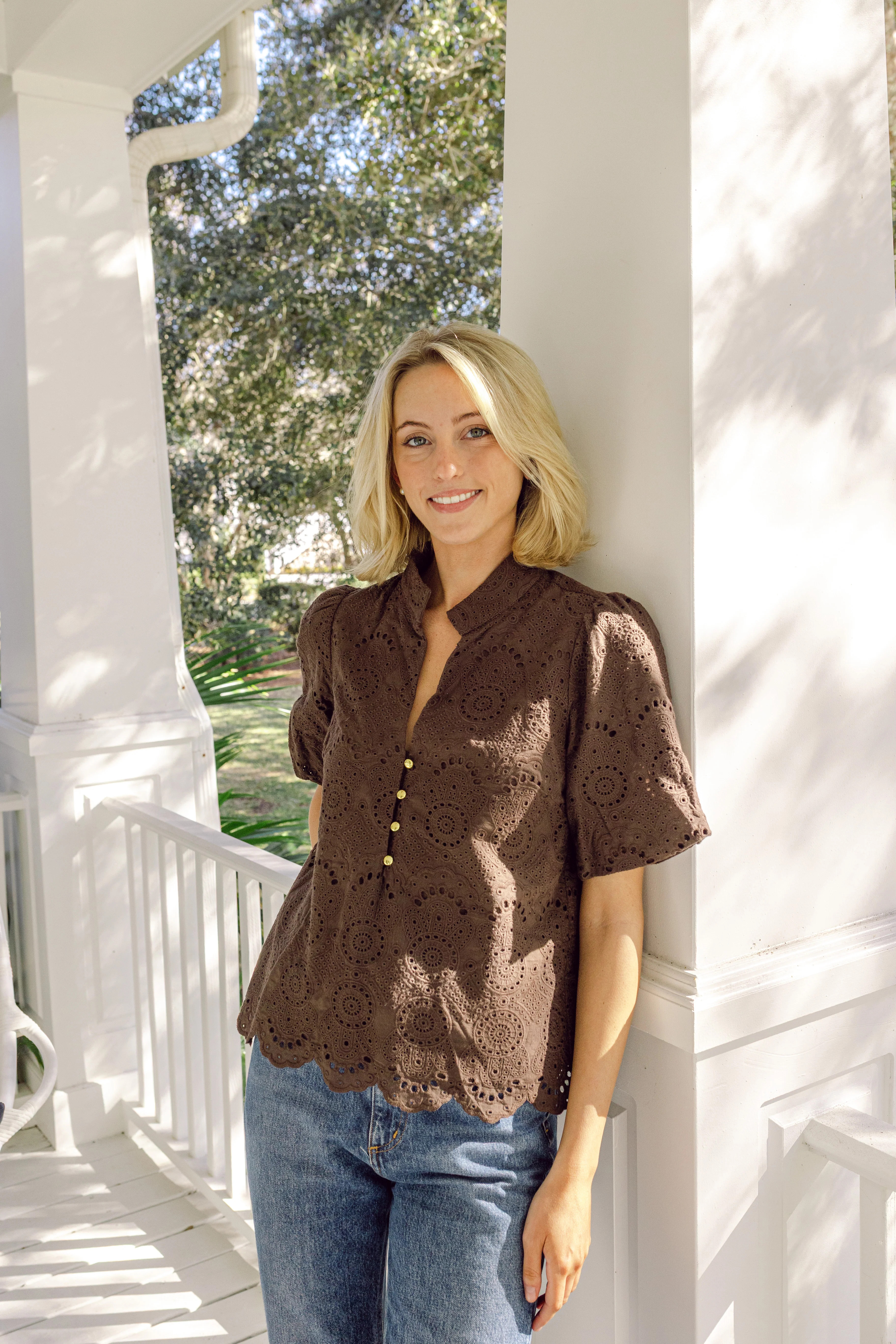 Hot Fudge Eyelet Puff Sleeve Tunic Top | Sail to Sable