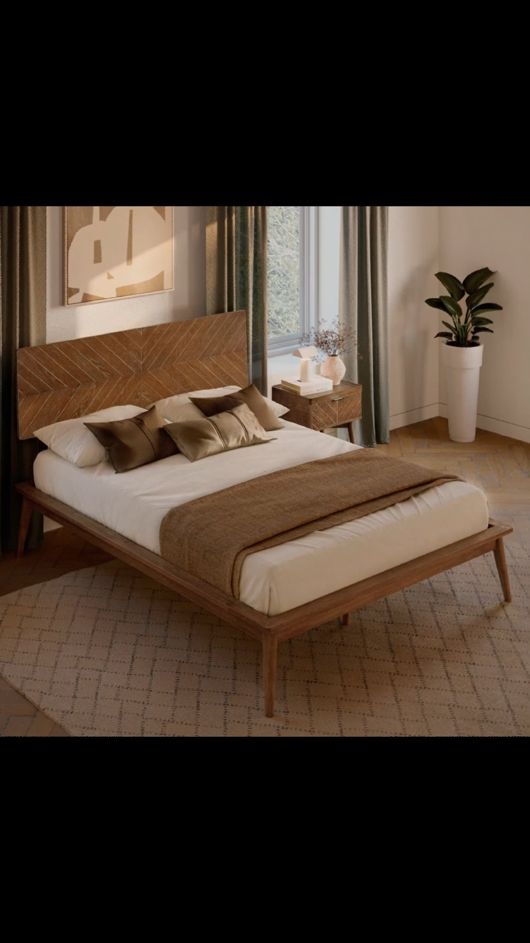 Loki Queen Bed Frame With 3D Chevron Headboard & Signature Tapered Legs, Premium Mid-century Modern Wood Platform Bed Frame, Low-profile Surround

#LTKPetite #LTKHome #LTKActive